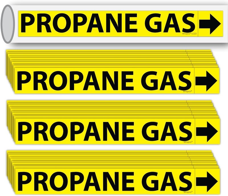 Wrapco (30 Pack) Propane Gas Pipe Markers with Arrows 1 x 8 inch – Durable Gas Line Identification Stickers, Warning Labels, and PVC Pipeline Tags for Safety and Compliance - Image 1